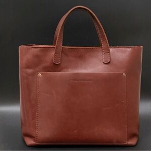 PORTLAND Leather Goods Almost  Perfect Medium Tote Zip Crossbody Cognac NO STRAP
